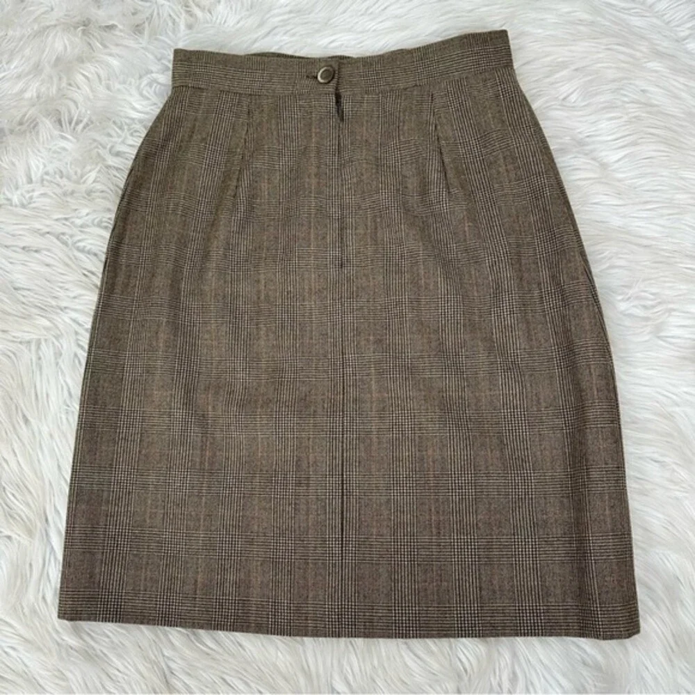 Dolce & Gabbana Brown Glen Plaid Wool Pencil Skirt High Waisted Made in Italy 42